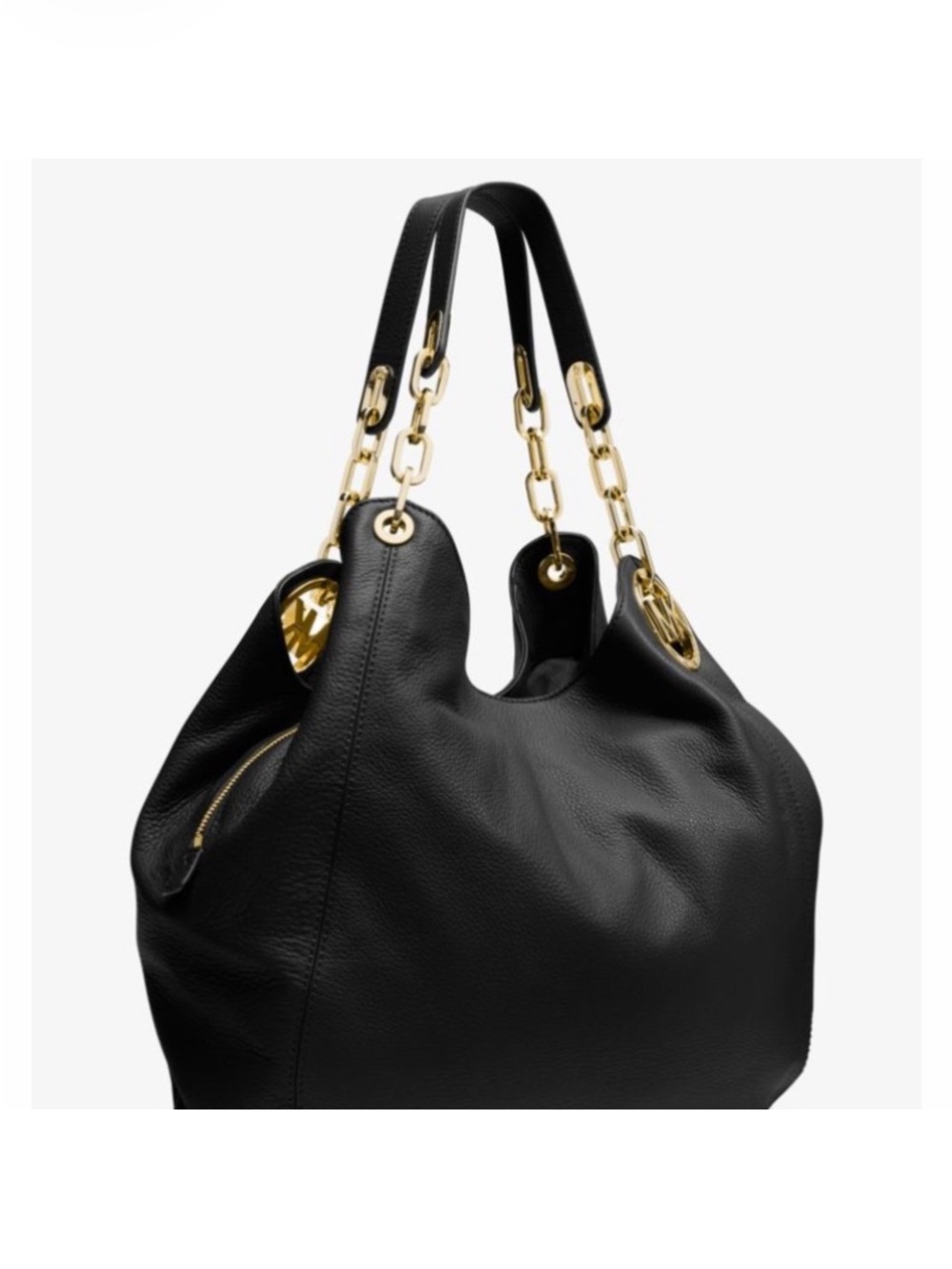Michael Kors Black Fulton Leather Hobo with Gold Chain Straps